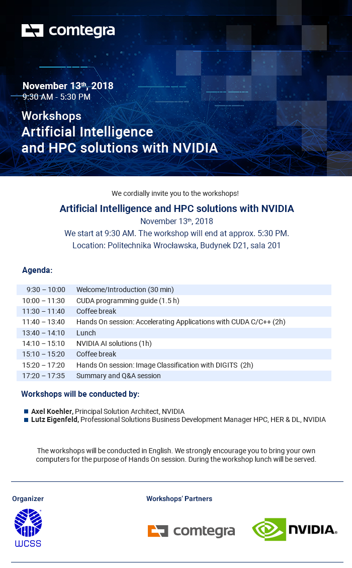 Plakat informacyjny szkolenia Artificial Intelligence and HPC solutions with NVIDIA